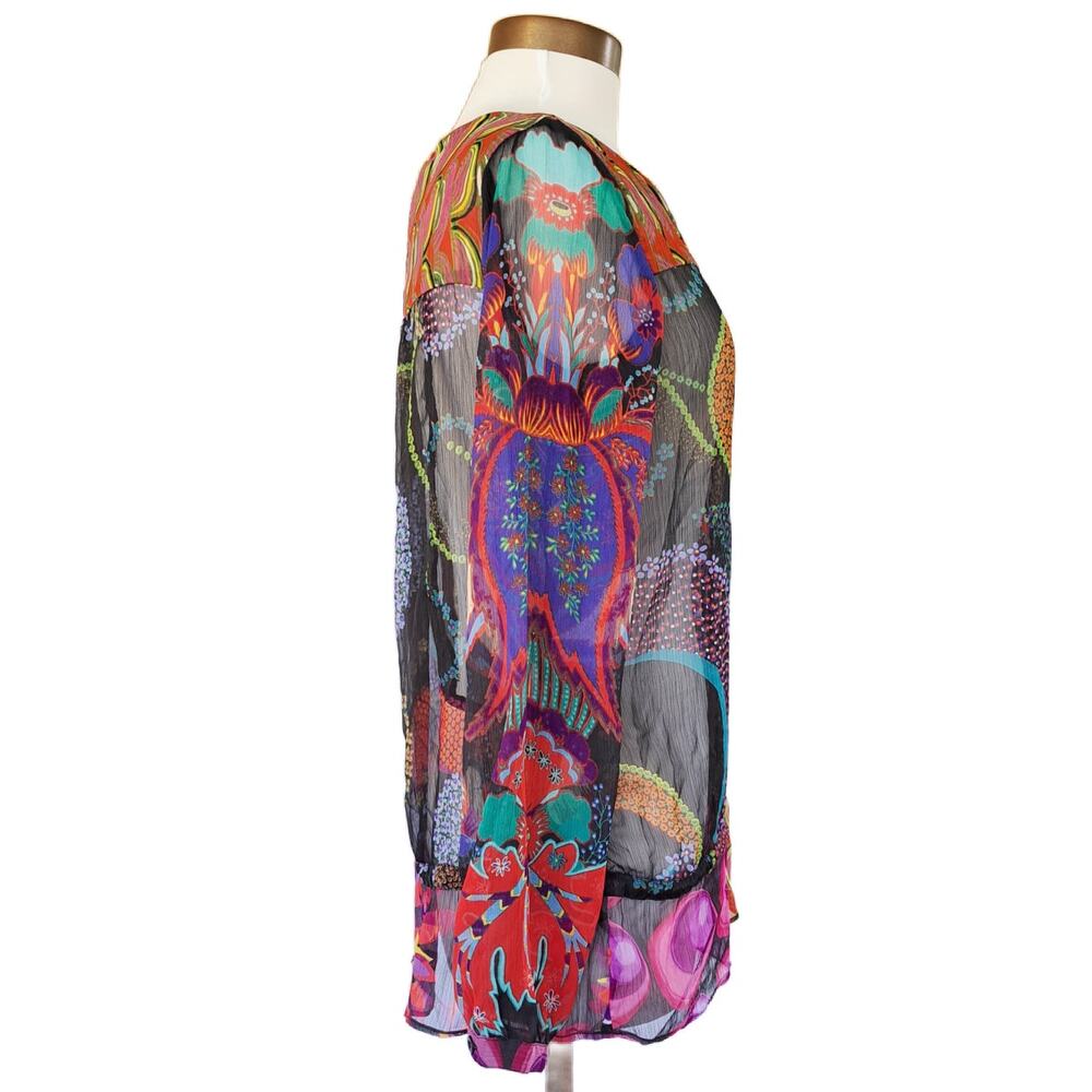 Desigual Sheer Multi Color Print Long Sleeve Tuni… - image 3